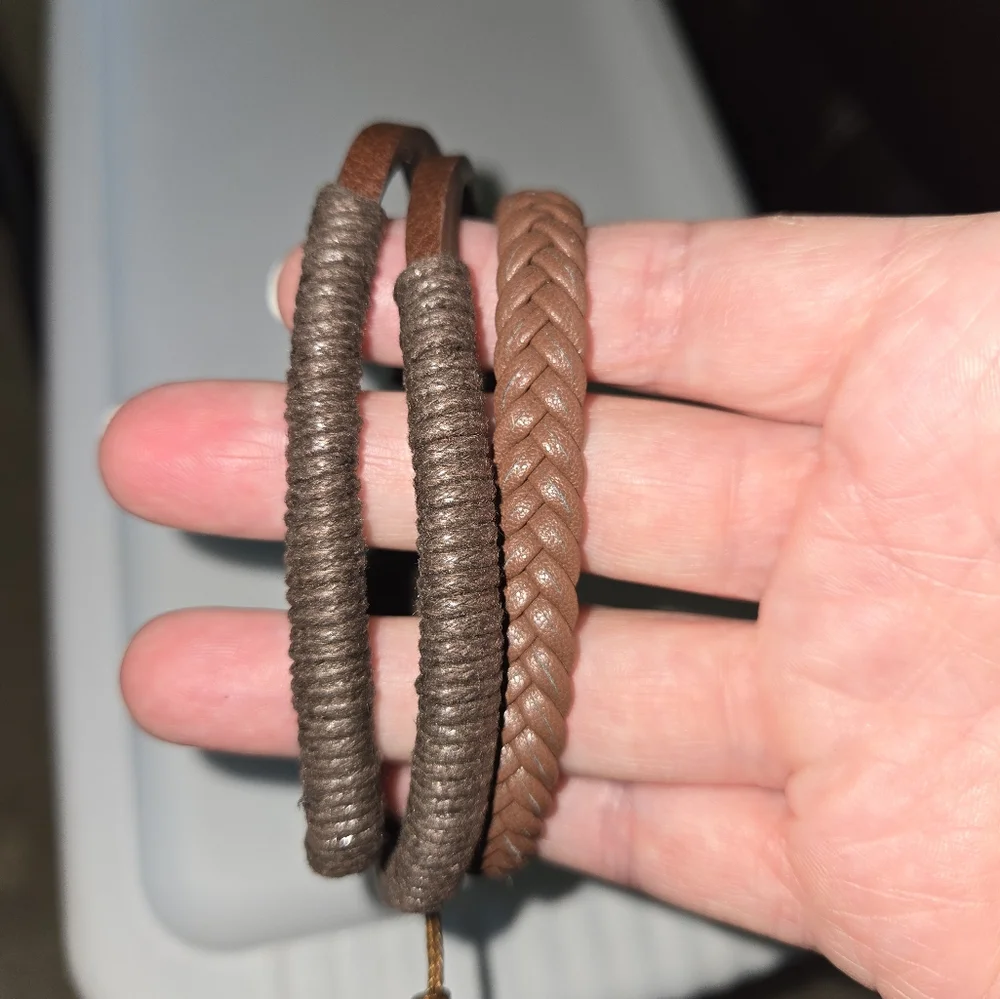 Brown Faux Leather Bracelet Set 2pc NEW